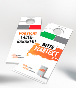 Türanhänger mit "Bitte Klartext" & "Vorsicht - Laber-Rababer!"