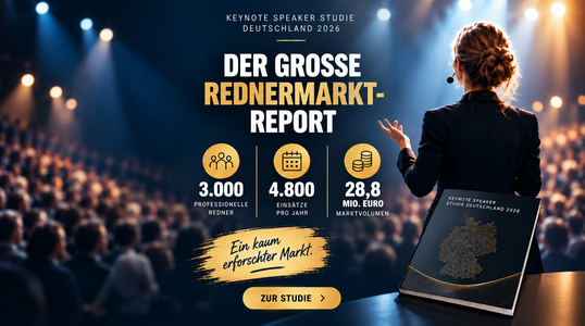 Keynote Speaker Studie 2026: 5 Sterne Redner gibt erstmals Einblicke in den deutschen Rednermarkt