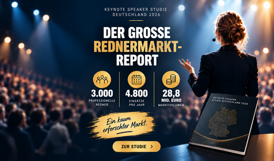 Keynote Speaker Studie 2026: 5 Sterne Redner gibt erstmals Einblicke in den deutschen Rednermarkt